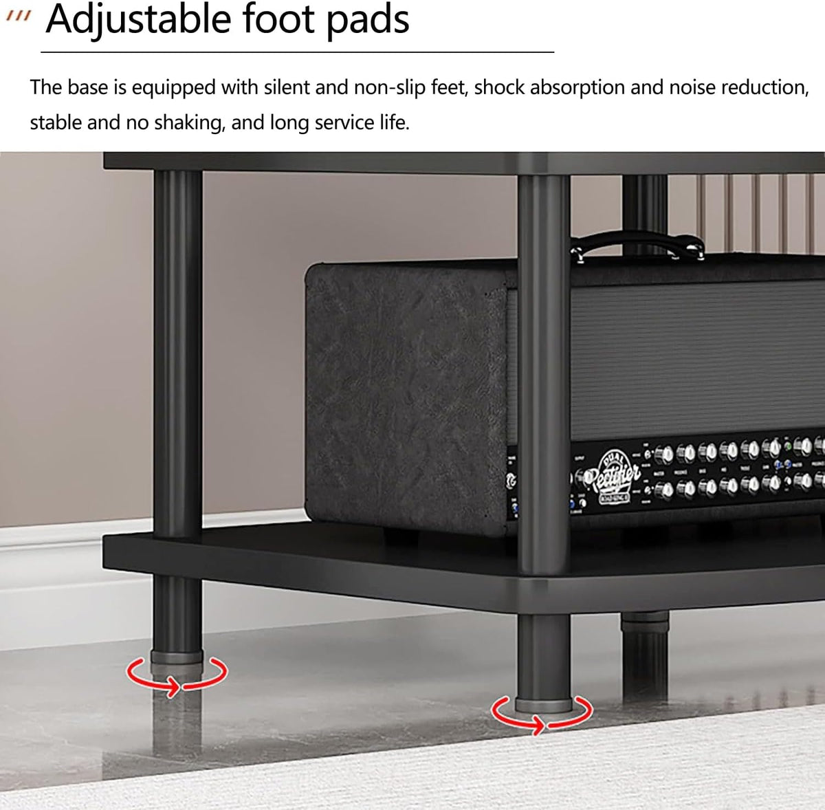 4 Tier AV Media Stand, Audio Rack Tower Adjustable Height, TV Game Console Equipment Shelf, CD Record Player Stereo Component Rack Cabinet for Home Theater Studio (Black)