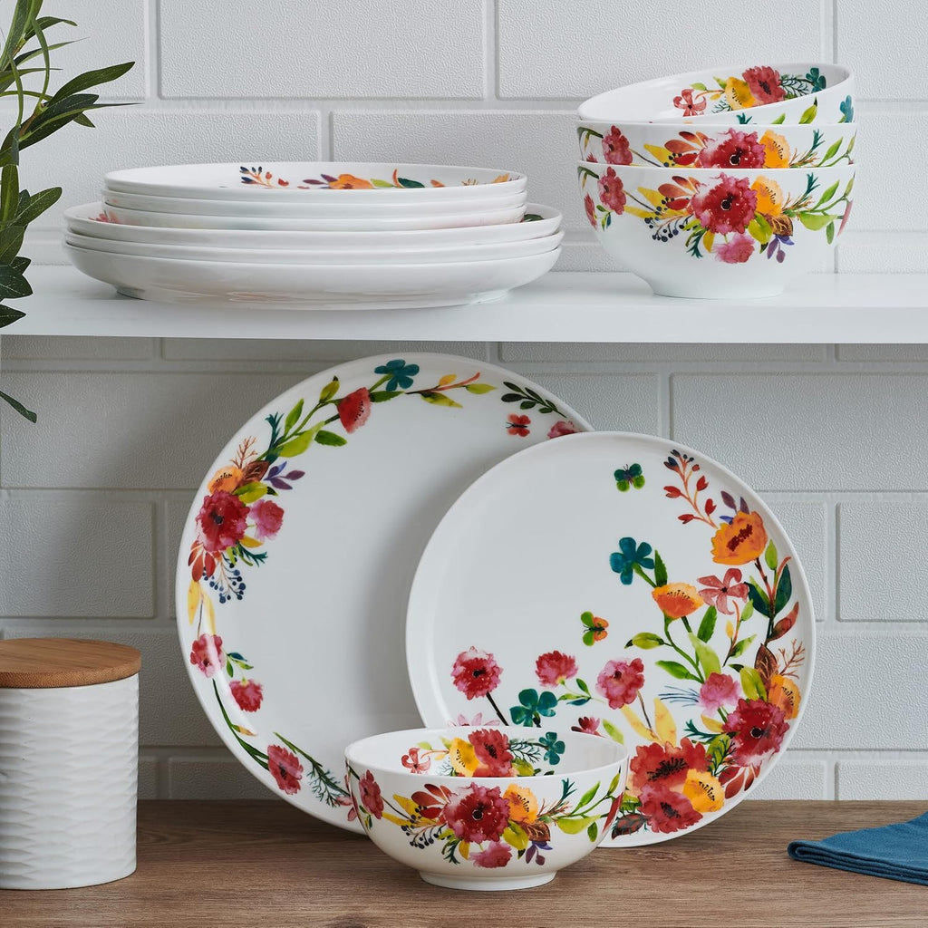 Mikasa Karina Bone China Lightweight Chip Resistant 12 Piece Dinnerware Set, Service for 4