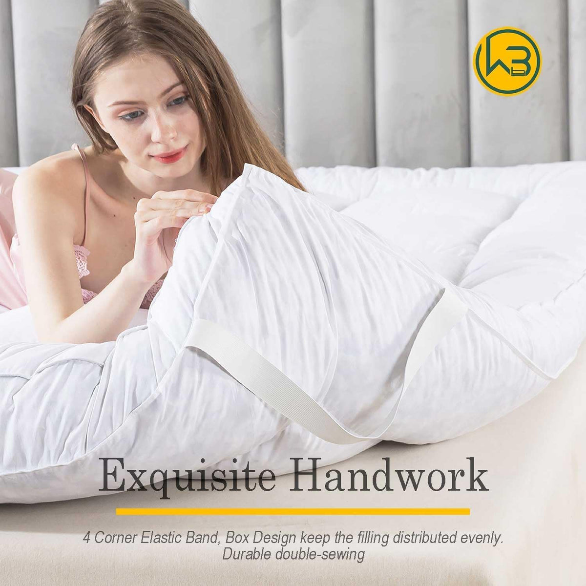 WhatsBedding 3 Inch Feather Bed Mattress Topper,Duck Feather Memory Foam Mattress Topper, Thickened Topper Layer,Queen