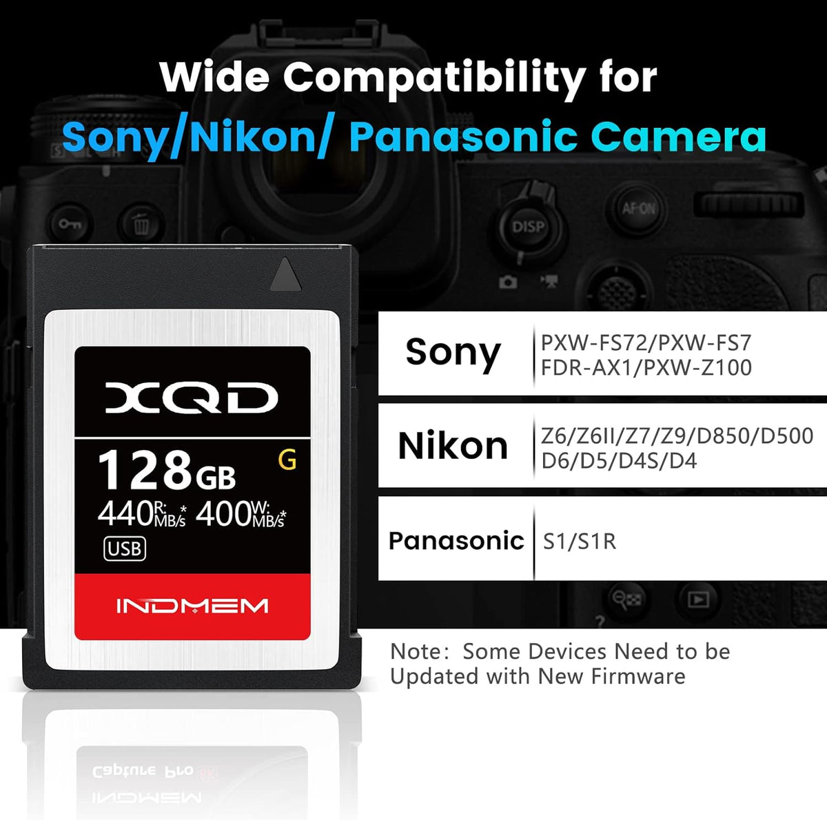 INDMEM XQD 128GB Memory Cards, 5X Tough MLC XQD Flash Memory Cards High Speed G Series| Max Read 440MB/s, Max Write 400MB/s