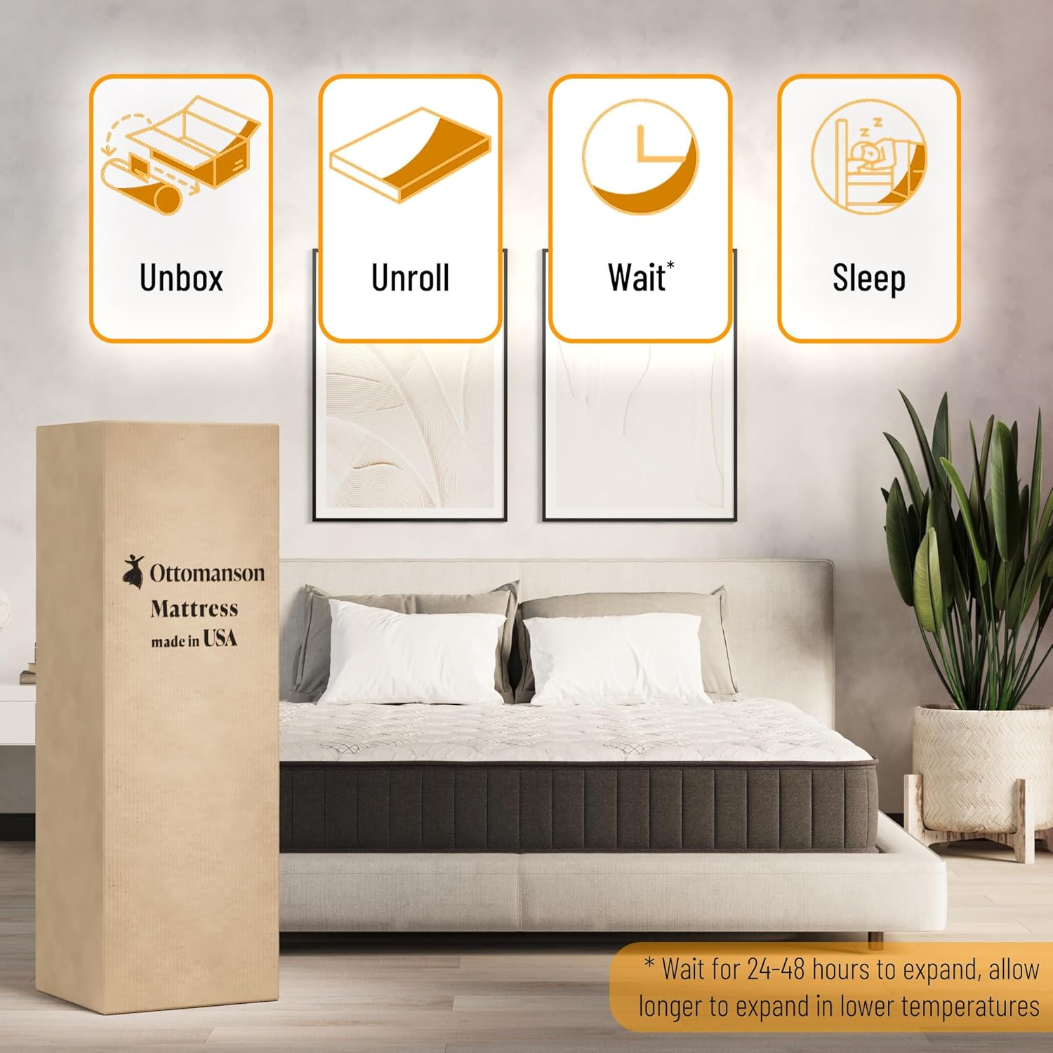Ottomanson 9" Hybrid Twin Mattress - Firm - Made in USA - Individually Pocketed Coils & CertiPUR-US Foam - Fiberglass-Free - Bed in a Box