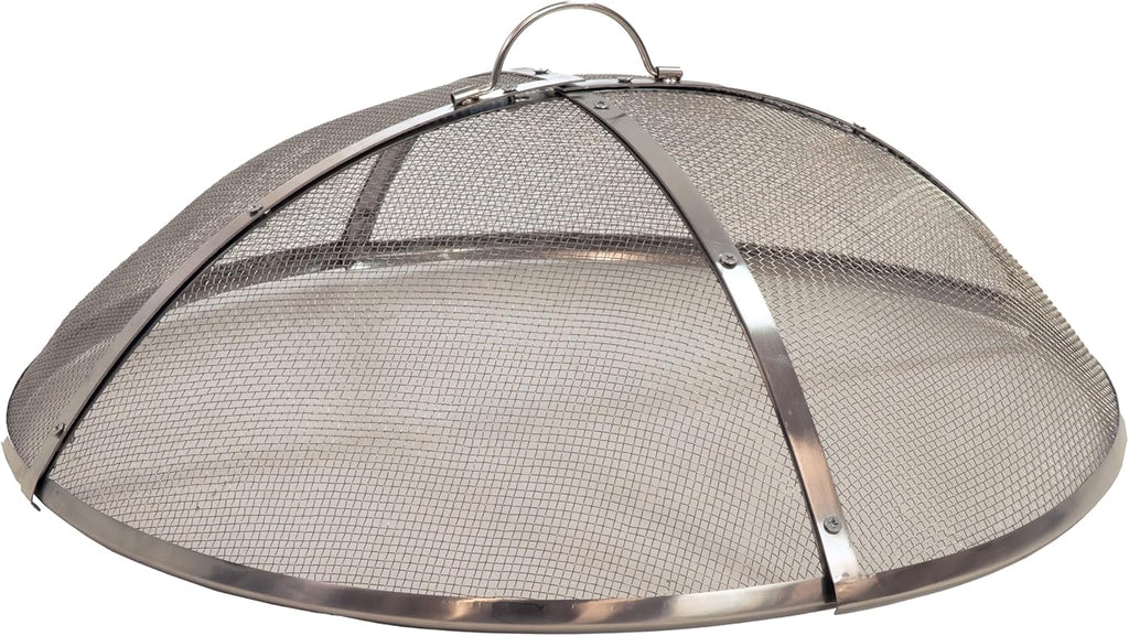 Sunnydaze Round Stainless Steel Spark Screen - Rust-Resistant Heavy-Duty Metal Fire Pit Spark Screen with Handle - 30" Diameter