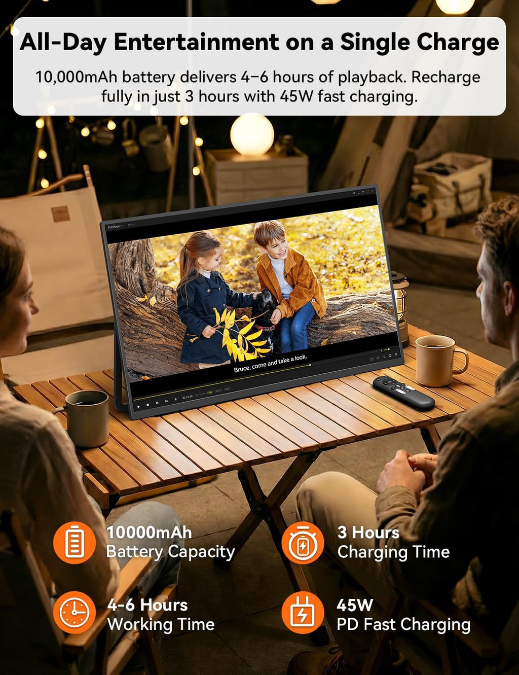 HotYeah Portable Smart TV, EDLA-Certified, 23.8" 1080P 2-in-1 Rolling TV & Monitor, w/Built-in 10000mAh Battery, Support Voice Control, USB-C & HDMI, 180° Adjustable Kickstand