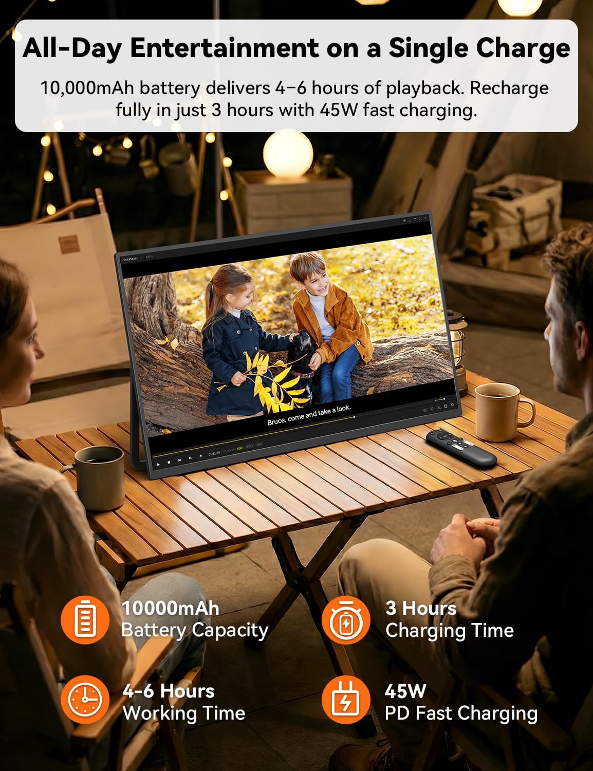 HotYeah Portable Smart TV, EDLA-Certified, 23.8" 1080P 2-in-1 Rolling TV & Monitor, w/Built-in 10000mAh Battery, Support Voice Control, USB-C & HDMI, 180° Adjustable Kickstand