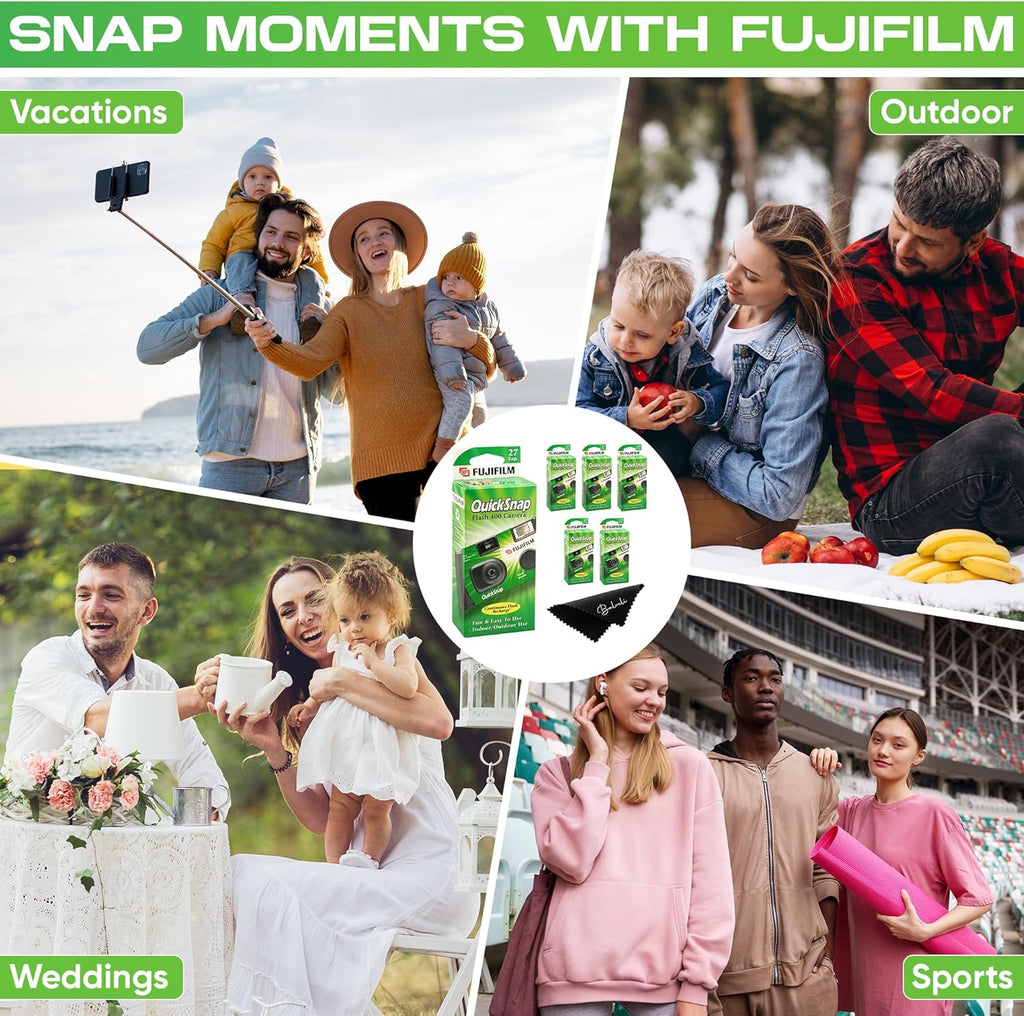 Fujifilm Quicksnap Flash Disposable Camera 400 Iso, 6 Pack, 35mm Camera, 27 Exp, Balveli Coth, Fuji Film Disposable Bulk, 6 Pack of Fuji Disposable Cameras.