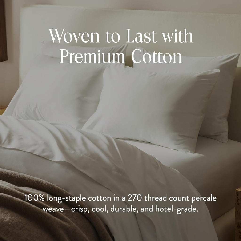 Brooklinen Luxury Percale Duvet Cover – 100% Cotton, Cool, Crisp, Extra-Long Corner Ties, Button Closure, Soft & Breathable – Machine Washable, Duvet Cover Full/Queen Bed Sizes (White)