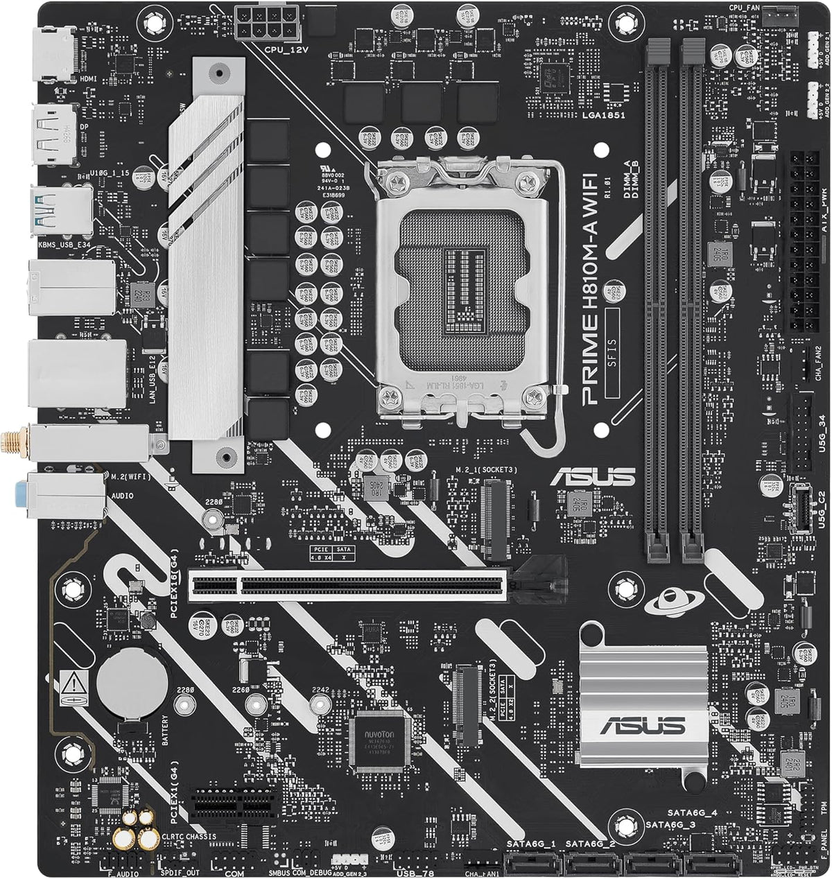 ASUS Prime H810M-A WiFi-CSM Intel® H810 LGA 1851 mATX Motherboard, 6+1+1+1 Discrete MOS, DDR5, PCIe 4.0, 2X M.2, Intel® 1Gb Ethernet, Wi-Fi 6, DisplayPort, HDMI™, USB 10Gbps, Front USB 5Gbps Type-C®