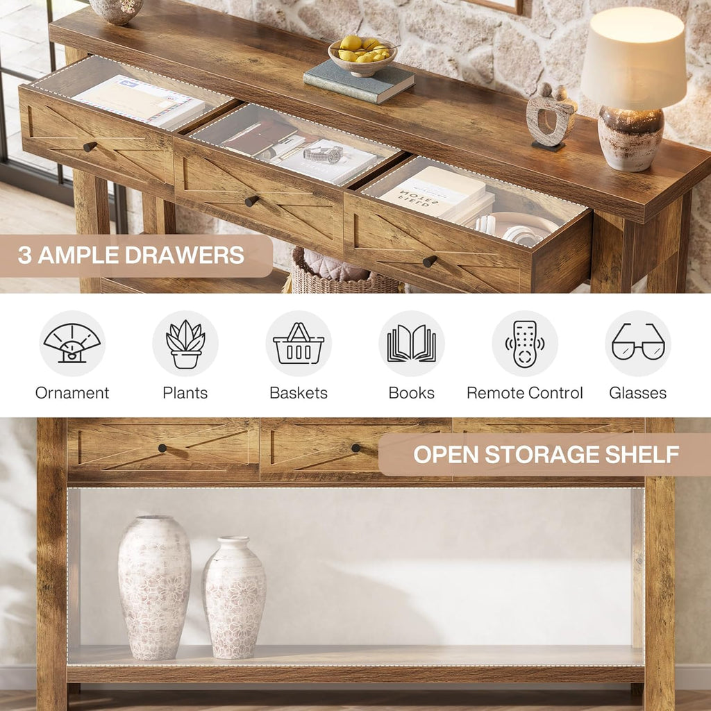 Tribesigns 70.9" Console Table with 3 Drawers, Extra Long Entryway Table for Living Room, Hallway, Narrow Sofa Table Behind Couch with Storage Shelf, Rustic Brown