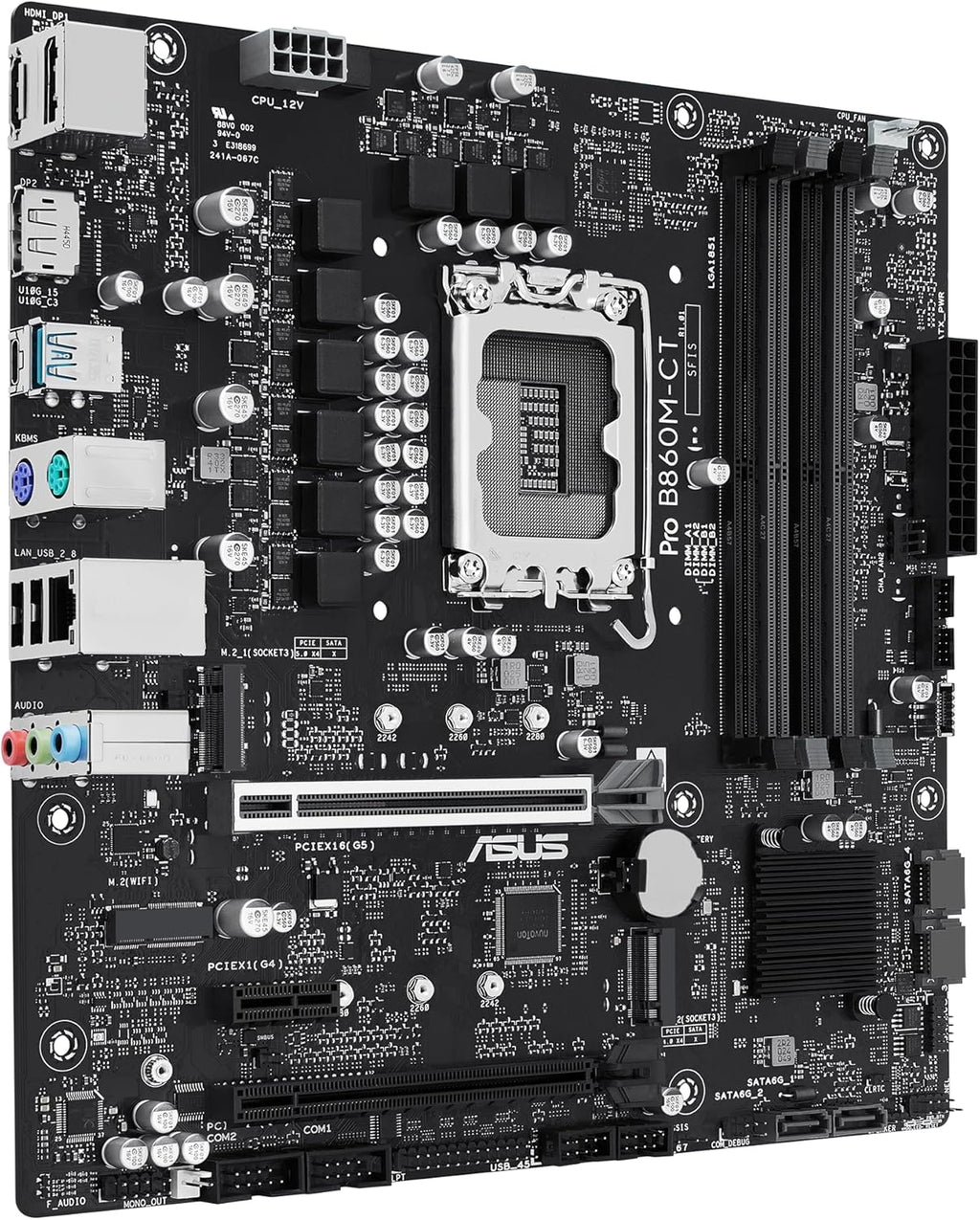 ASUS PRO B860M-CT-CSM Intel® B860 (LGA 1851) mATX Motherboard, PCIe 5.0, DDR5, 2X M.2, Intel® 1G LAN, 2X DP, HDMI, USB Type-C®, TPM IC onboard with Enhanced Security, Reliability and Manageability