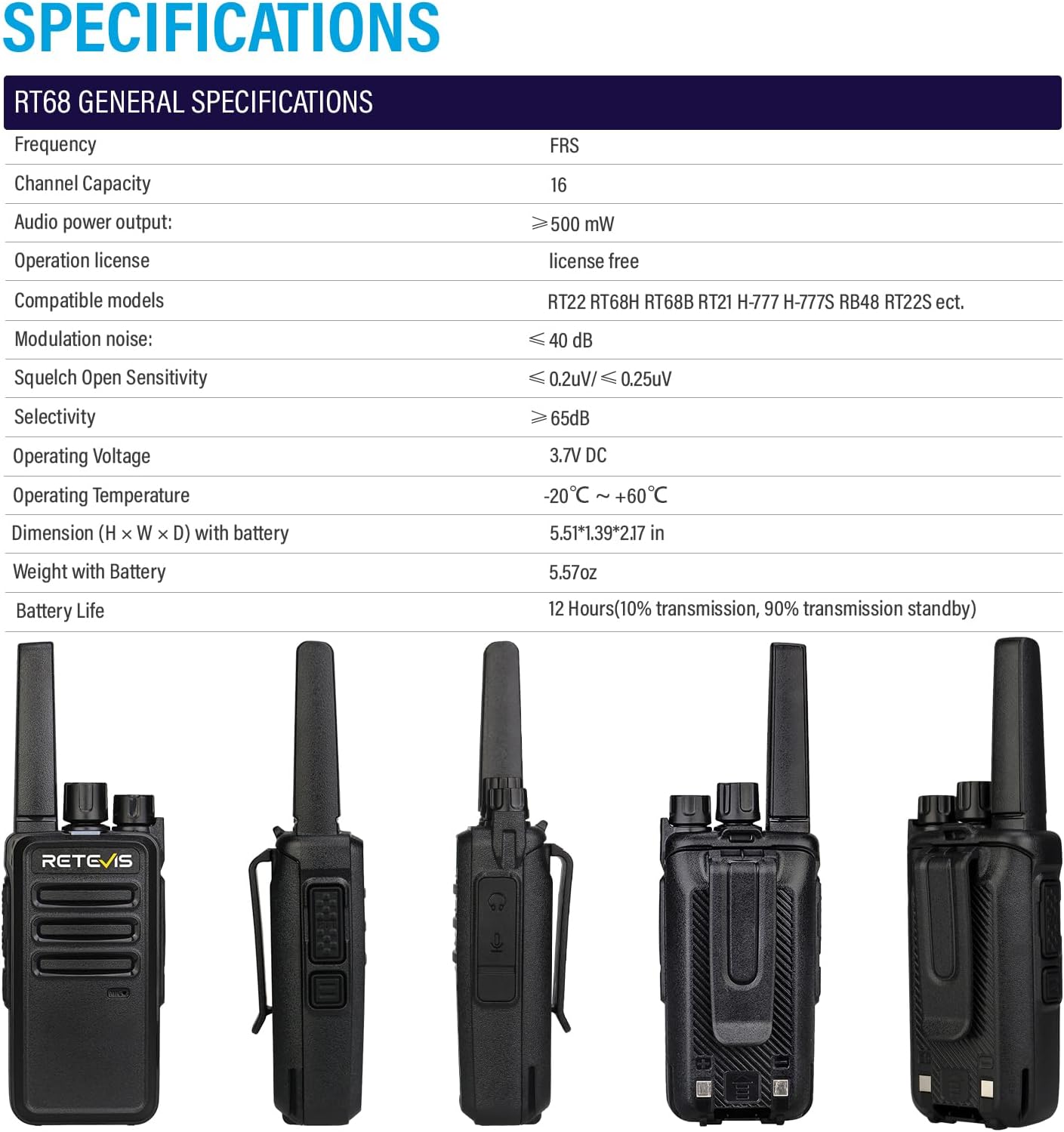 Retevis RT68 Walkie Talkies with Earpiece, Portable FRS Two-Way Radios Rechargeable, with 6 Way Multi Unit Charger, Hands Free, Long Range, Rugged 2 Way Radios 6 Pack for Adults School Church