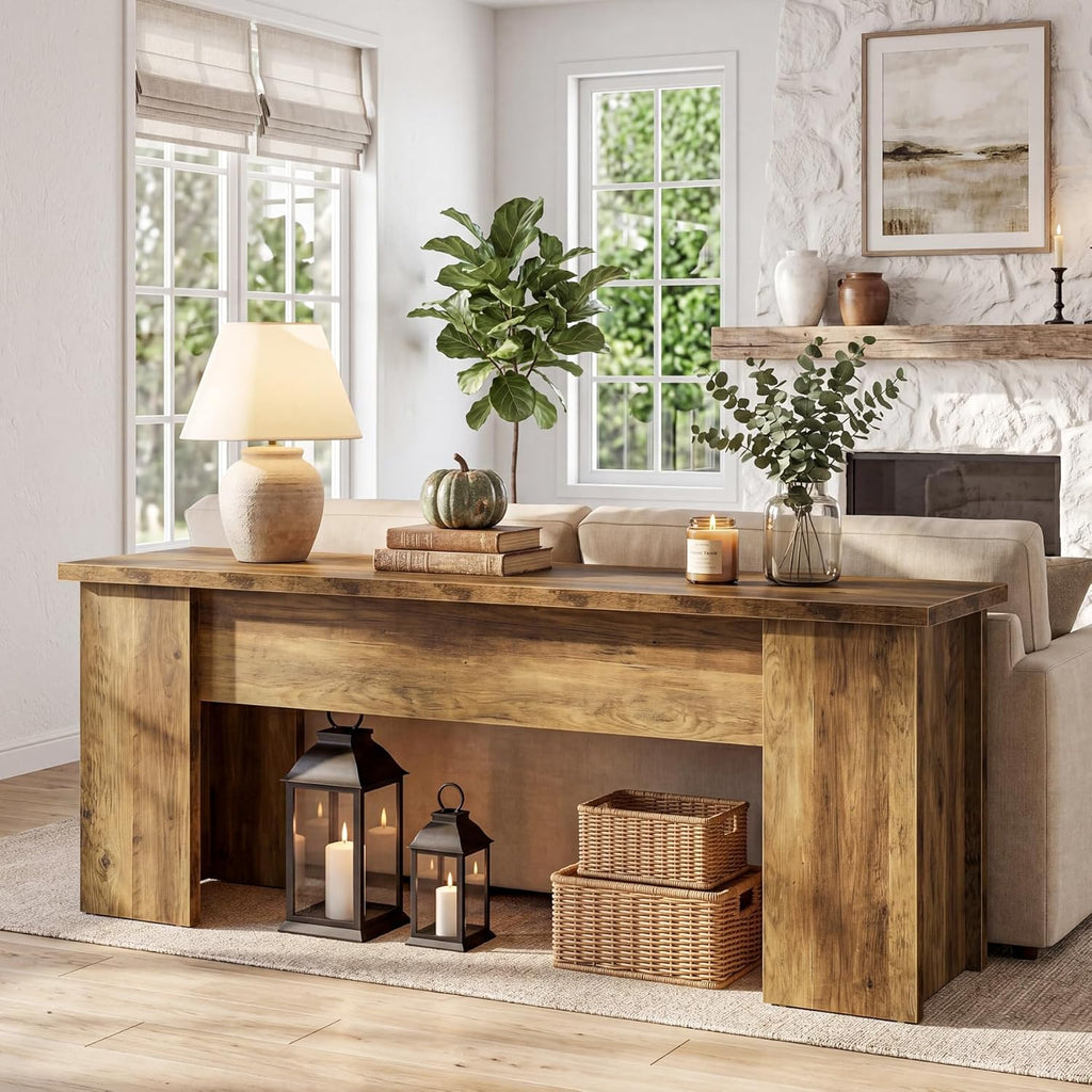 Tribesigns 63-Inch Low Console Table, Farmhouse Wooden Entryway Table, Narrow Long Sofa Table Behind Couch for Living Room, Entrance, Hallway
