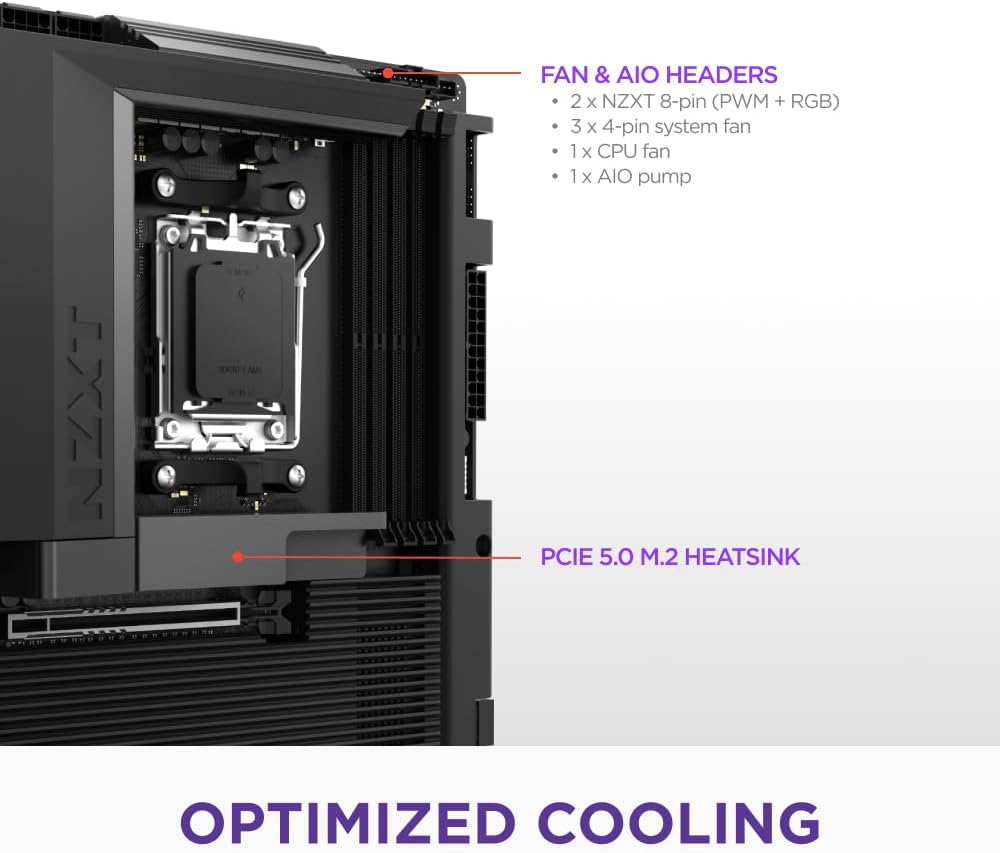 NZXT N7 B850 - AMD B850 AM5 ATX Gaming Motherboard for Ryzen 9000/8000/7000-16+2+1, DDR5, 3X M.2, PCIe 5.0, Wi-Fi 6E, 2.5GbE LAN - M.2 NVME with Quick-Release Latch - Full Cover - Black