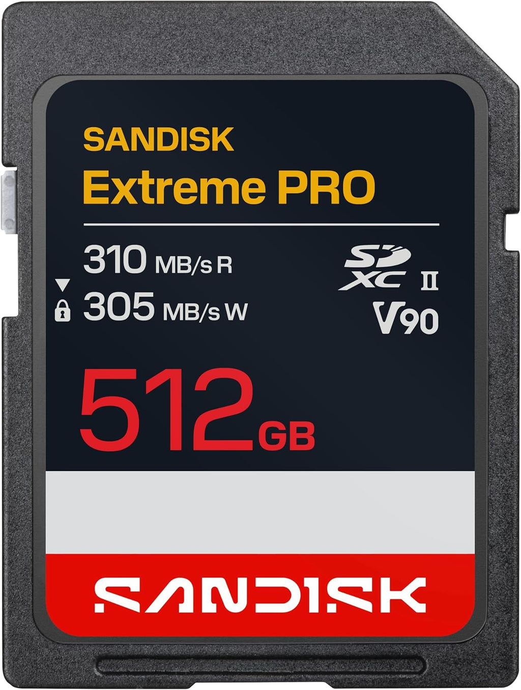 SANDISK 512GB Extreme PRO SD UHS-II V90 Memory Card - Up to 310MB/s Read speeds, up to 305MB/s Write speeds, 8K, IP68 Water and dust Resistant - SDSDXDE-512G-GN4IN
