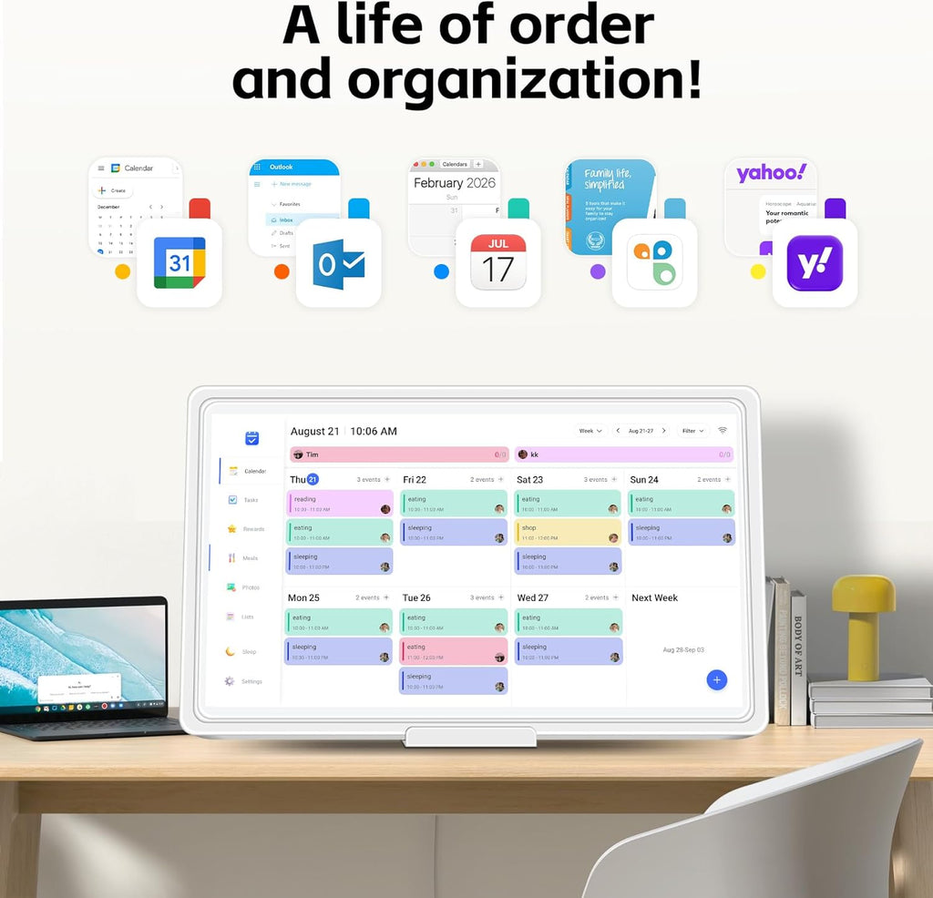 Digital Calendar 15.6", Touch Screen Electronic Calendar & Planner Wall Mountable, Instant Phone Sync, Photo Gallery, Custom Lists, Task Charts, Family Calendar for Home Office Organization