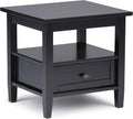 SIMPLIHOME Warm Shaker End Table - 20" Wide x 20" High Solid Wood Side Table in Black, Transitional Accent Table for Living Room or Bedroom with Drawer, Open Shelf and Square Tapered Legs