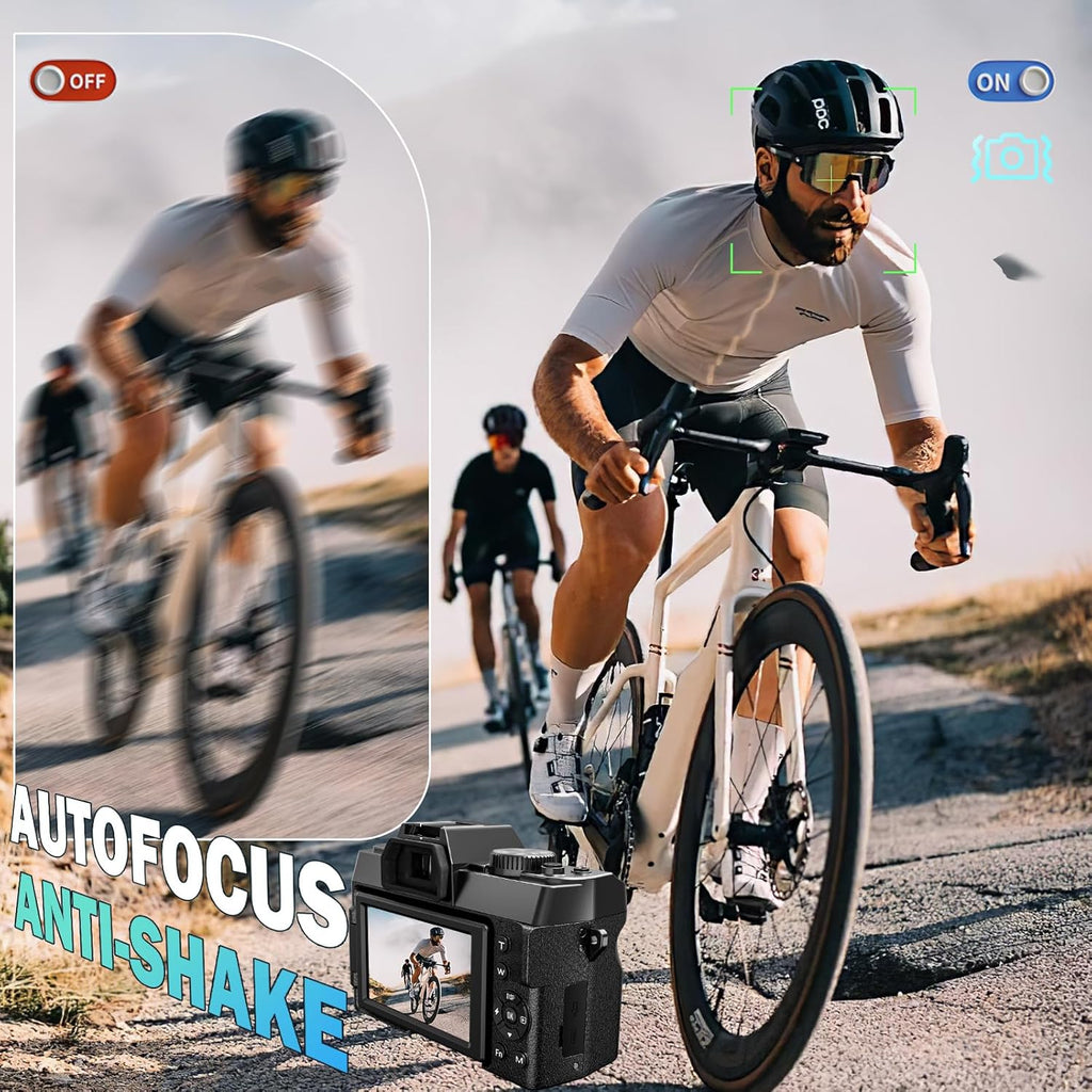 5K Digital Cameras for Photography 64MP - 16X Zoom, WiFi, with 64GB TF Card, Macro Lens & Wide-Angle, Autofocus & Anti-Shake, Vlogging Camera for YouTube Travel (Black)