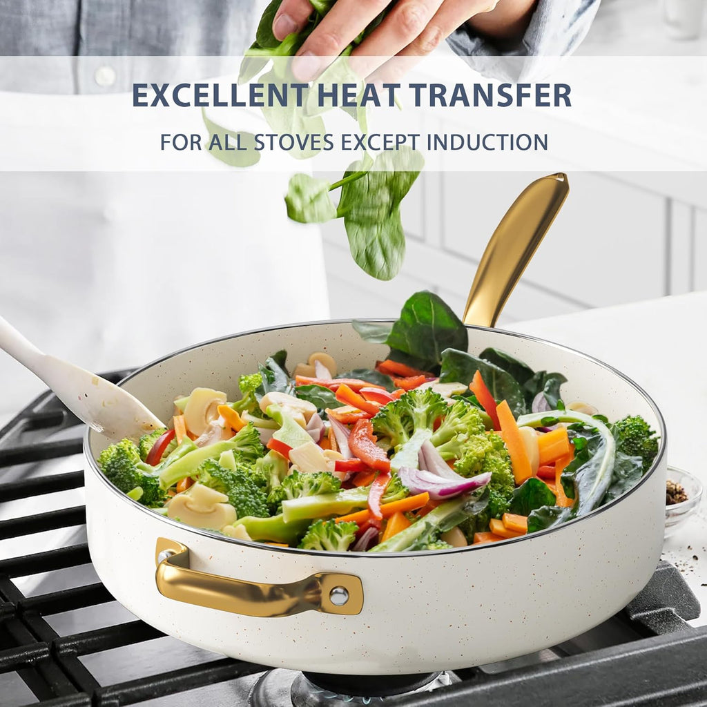 Pots and Pans Set Nonstick - Granite Cookware + Bakeware Set Kitchen Cookware Sets With Dutch Oven, Frying Pans, Saucepan, Sauté Pan, Silicone Utensils, Cookie Sheet, Baking Pan Set for Cooking Gifts