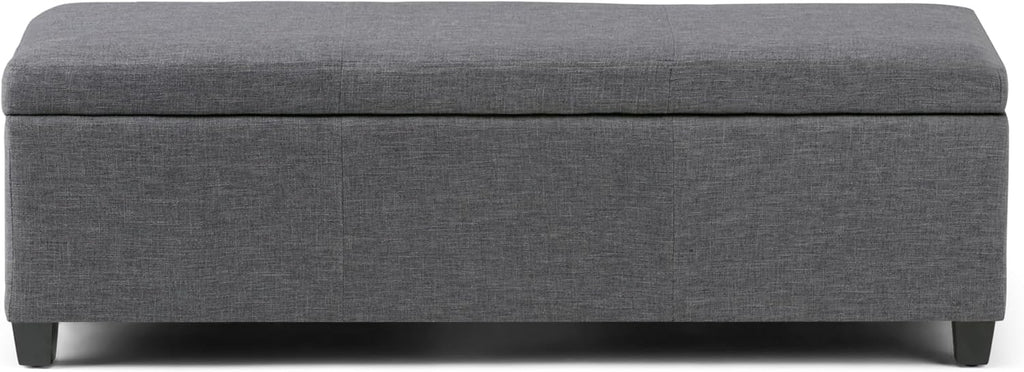 SIMPLIHOME Avalon Storage Ottoman Bench - 48" Wide x 16" High Upholstered Linen Look Fabric Rectangular Lift-Top Ottoman in Slate Grey, Contemporary Bench for Living Room with High-Density Foam