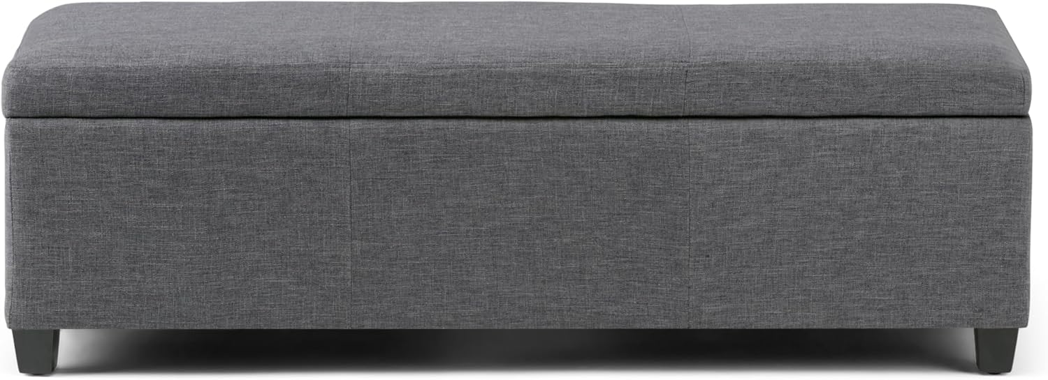 SIMPLIHOME Avalon Storage Ottoman Bench - 48" Wide x 16" High Upholstered Linen Look Fabric Rectangular Lift-Top Ottoman in Slate Grey, Contemporary Bench for Living Room with High-Density Foam