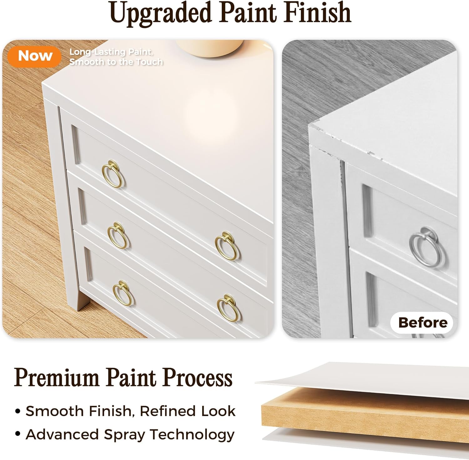 Huuger 23.6 Inch Night Stand with Charger Station and USB-C Port, 3 Drawer Nightstand, Larger Wider Bedside Table, Modern Side End Table, for Bedroom, White Nightstand