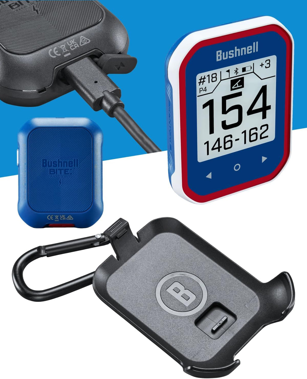 bushnellgolf Golf Phantom 3 Handheld Slope GPS, Touchscreen Display, Belt Clip & Carabiner, (Blue)