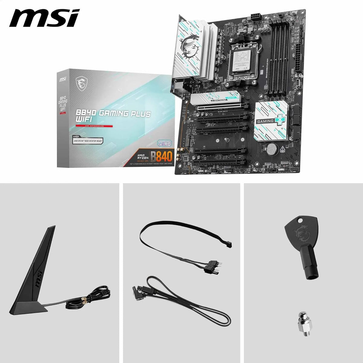 MSI B840 Gaming Plus WiFi Motherboard, ATX - Supports AMD Ryzen 9000/8000 / 7000 Processors, AM5 - DDR5 Memory Boost 8000+ MT/s (OC), PCIe 4.0 x16, M.2 Gen4, Wi-Fi 7, 2.5G LAN
