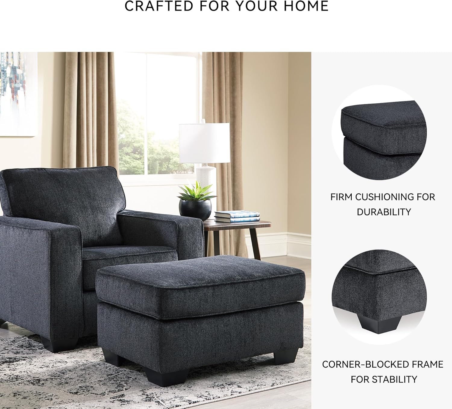Signature Design by Ashley Altari Modern Rectangular Accent Ottoman, Dark Gray