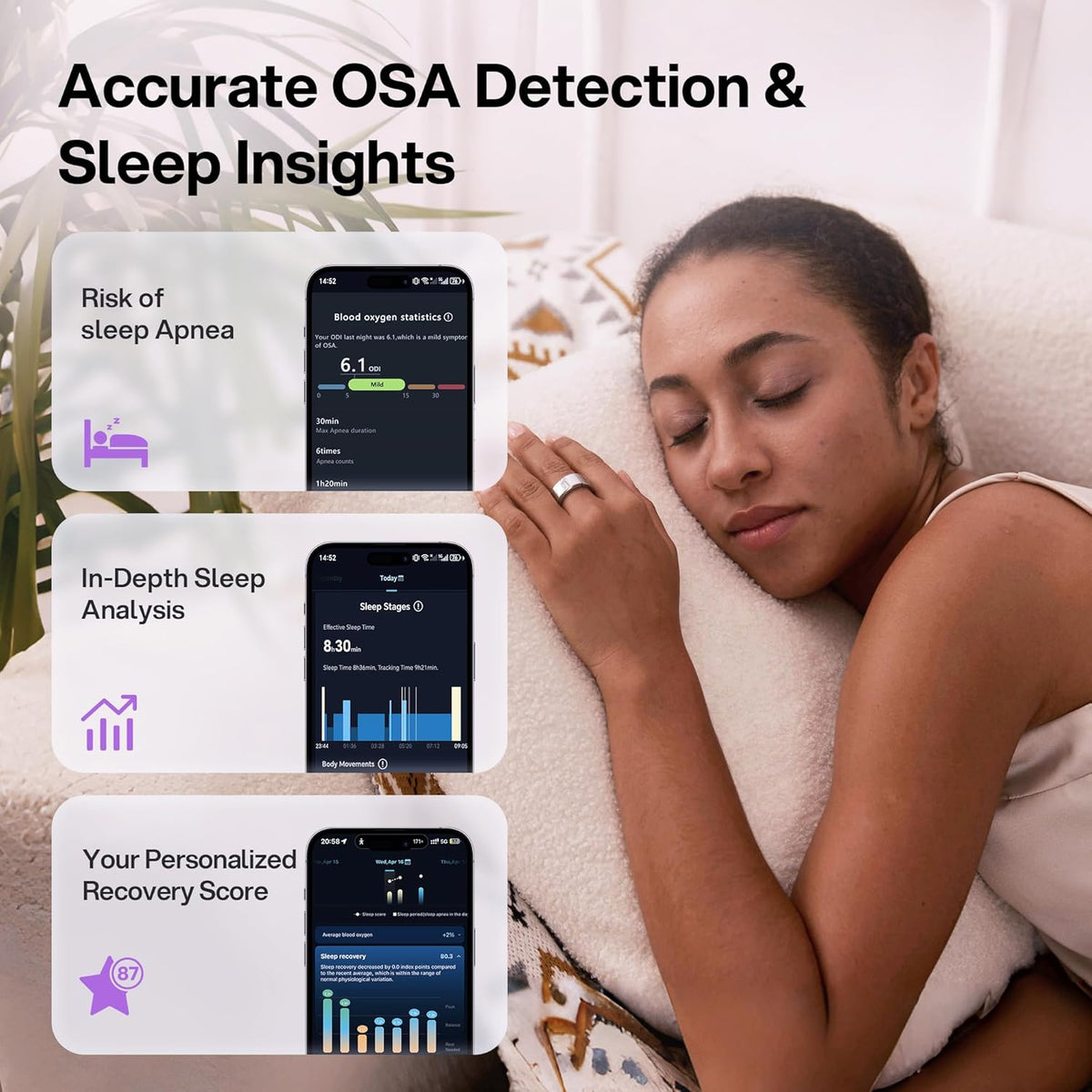 Smart Ring-Automatically Adjustable Wearable Ring for Men & Women, No App Subscription, Fitness Ring for Sleep Tracking - Fitness Tracker