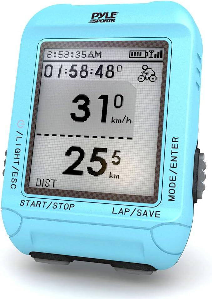 Pyle Wireless Smart Sport Bicycle Computer - Mountain Bike Mini Cycling Biking Monitor Sensor w/ GPS Navigation, RPM, Speedometer, Odometer, ANT+ Technology, Handlebar Mount Holder PSBCG90BL (Blue)