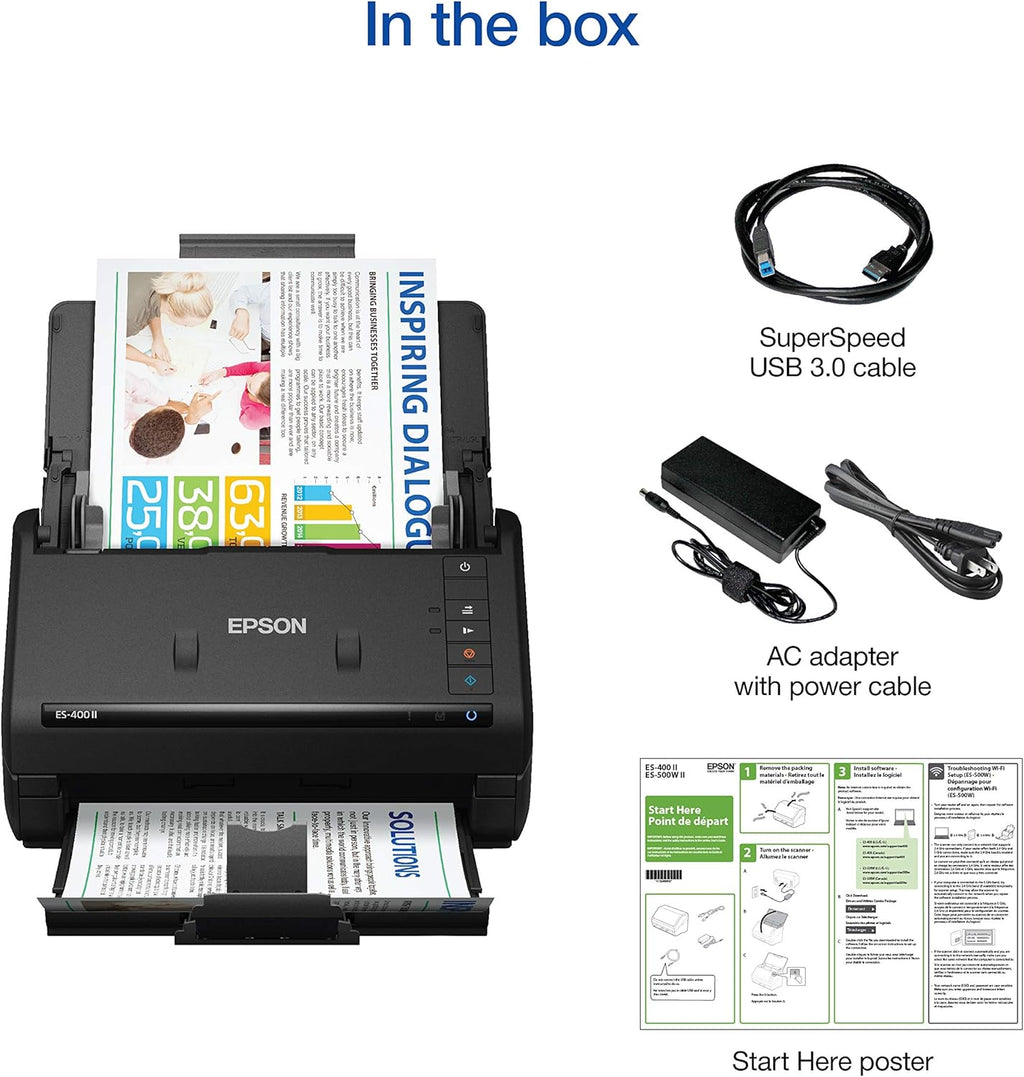 Epson Workforce ES-400 II Color Duplex Desktop Document Scanner for PC and Mac with Auto Doc Feeder (ADF), Image Adjustment Tools