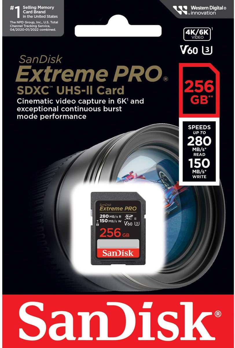 SANDISK 256GB Extreme PRO SDXC Class 10 UHS-2 V60 Flash Memory Card