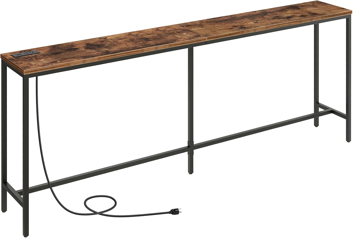 MAHANCRIS 78.7" Console Table with Power Outlet, 11.8" Wide Narrow Sofa Table, Industrial Entryway Table with USB Ports, Behind Couch for Entryway, Hallway, Foyer, Living Room, Rustic Brown CTHR320E01