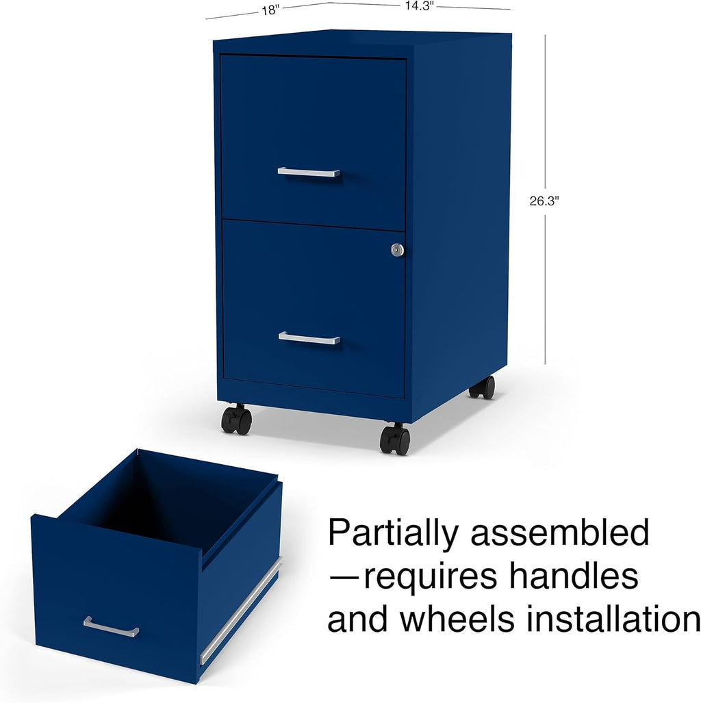 STAPLES 2-Drawer Vertical File Cabinet, Letter Size Documents, Lockable & Mobile, 18" D x 14" W x 26.3" H, Blue