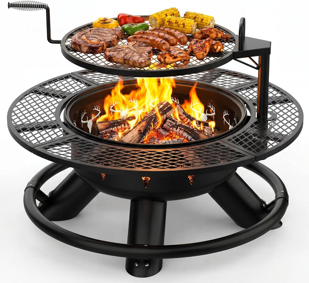 BALI OUTDOORS Fire Pit with Poker, Outdoor Fire Pit Extra Large, Wood Burning Firepits for Outside with Grill, 47 inch