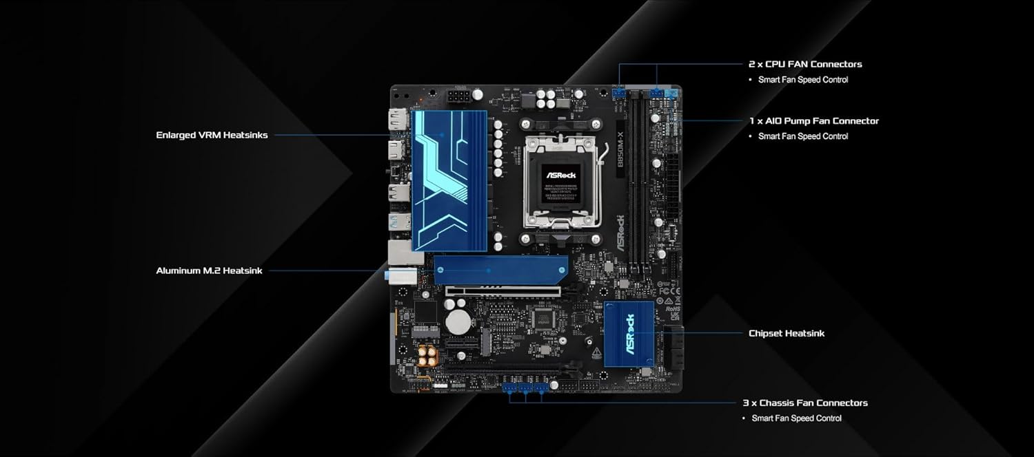 ASRock B850M-X R2.0 Micro-ATX AM5 Motherboard, AMD Ryzen 9000/8000/7000 Support, DDR5 8200+ OC, PCIe 5.0, 2.5G LAN, 6+1+1 Power Phase, BIOS Flashback