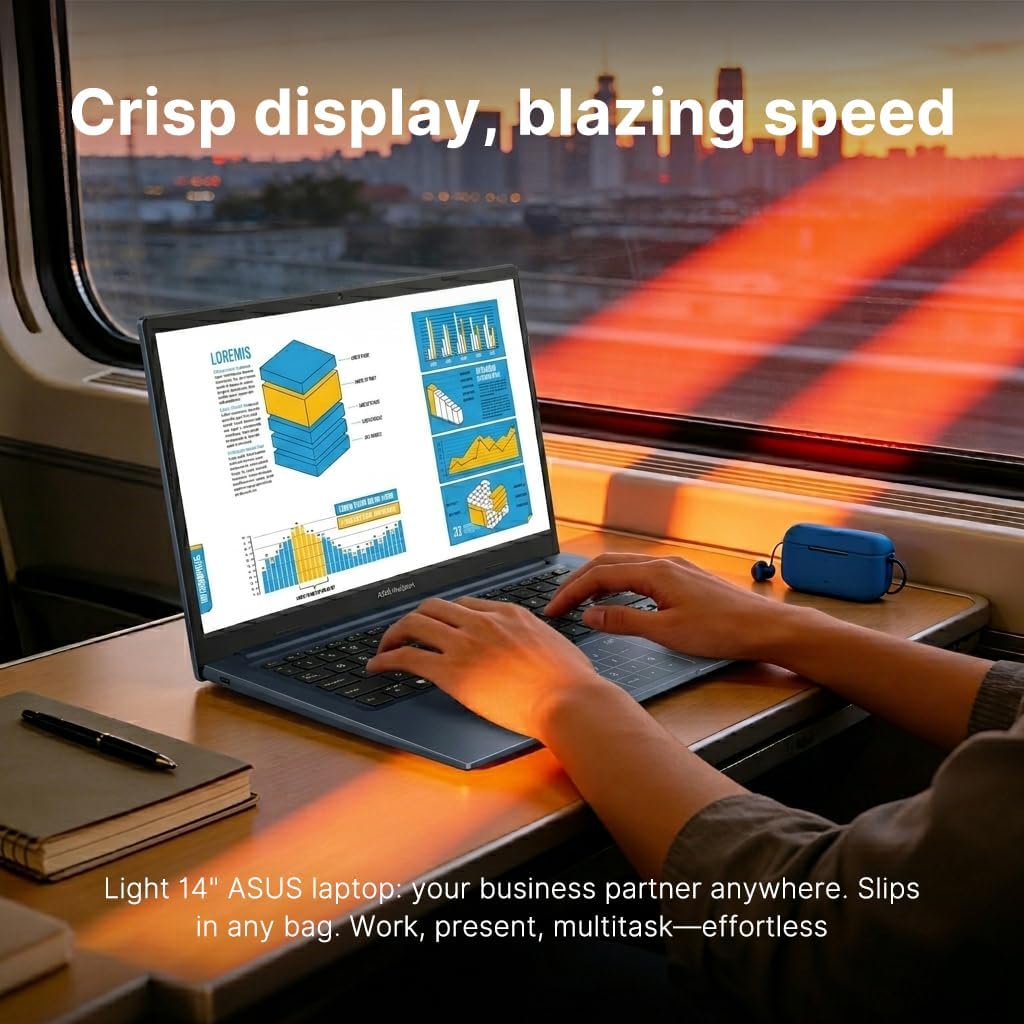 ASUS Vivobook 14 14" FHD Business Laptop, Intel 10-Core 5 120U, 8GB RAM 256GB SSD, Win 11 WiFi 6 Bluetooth Private Webcam Gaming Computer for Creator Designer School Student Study Work w/GM Accessory