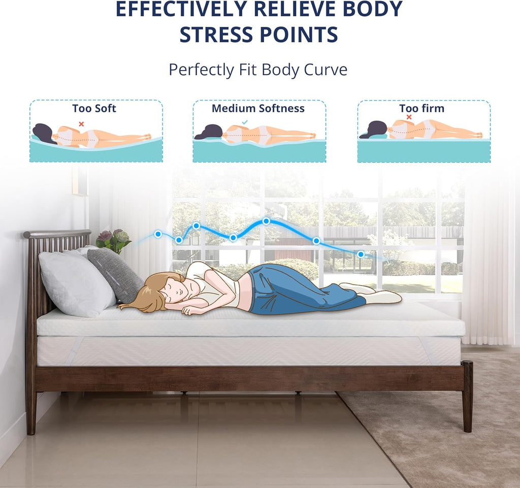 3 Inch Gel Memory Foam Mattress Topper Queen Size, Cooling Bed Topper for Pressure Relief with Removable Breathable Soft Cover, CertiPUR-US Certified