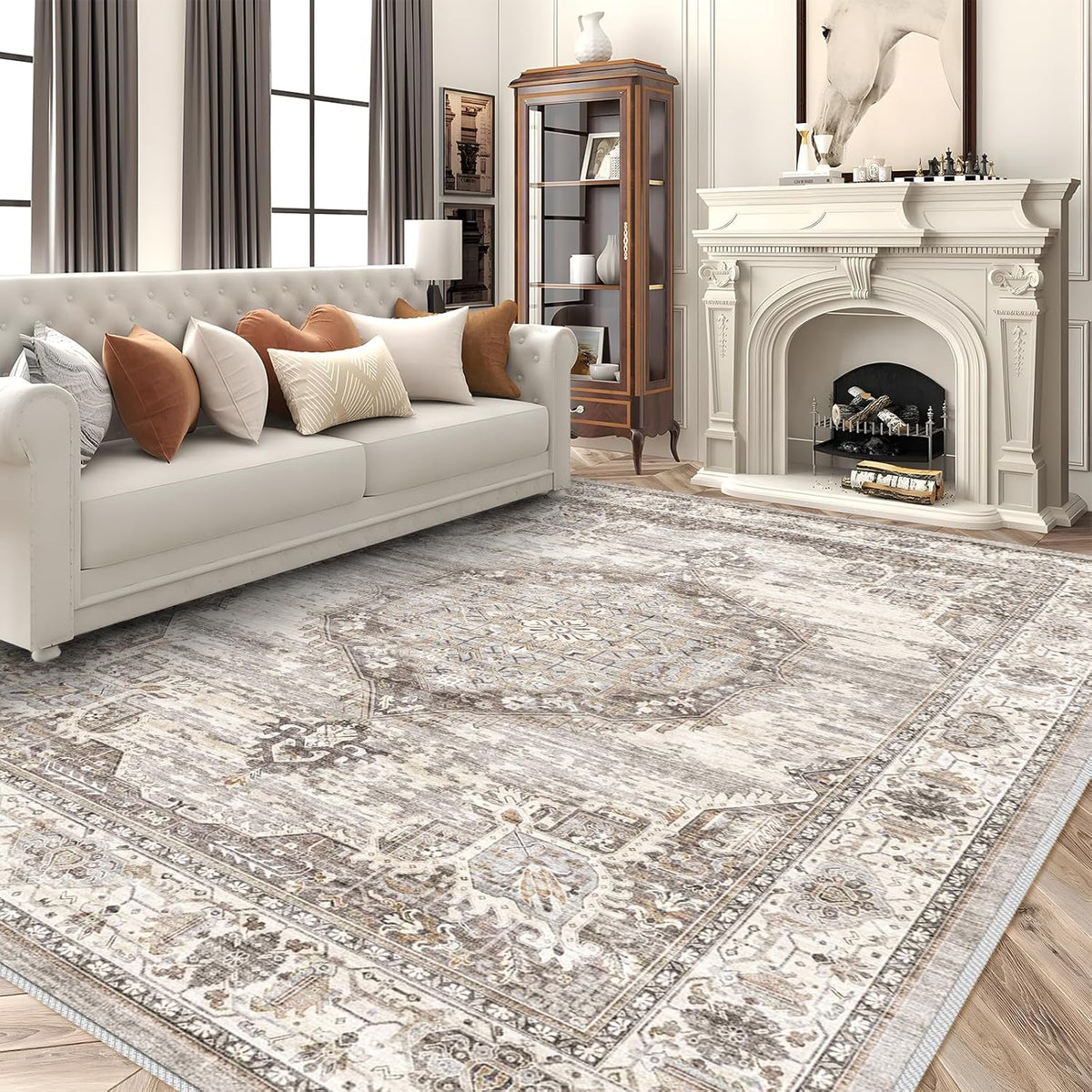 Area Rugs 9x12 Living Room：Machine Washable Rug - Soft Carpet for Bedroom - Waterproof Stain Resistant Vintage Distressed Area Rug 9'x12' Beige