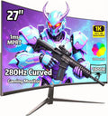 ZZA 27" Curved Gaming Monitor, 280Hz 240Hz Gaming Monitor, 1800R VA Panel, 120% sRGB, AMD FreeSync, 1ms GTG, Esports Ready Display, Flicker-Free, HDMI & DP, VESA Mount - Black