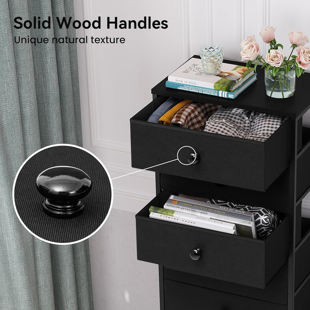 Crestlive Products Tall Dresser, 8-Drawer Fabirc Storage Tower, Chests of Drawers - Vertical Organizer Unit for Bedroom, Hallway, Entryway, Nursery, Closets - Steel Frame, Wood Top & Handles (Black)
