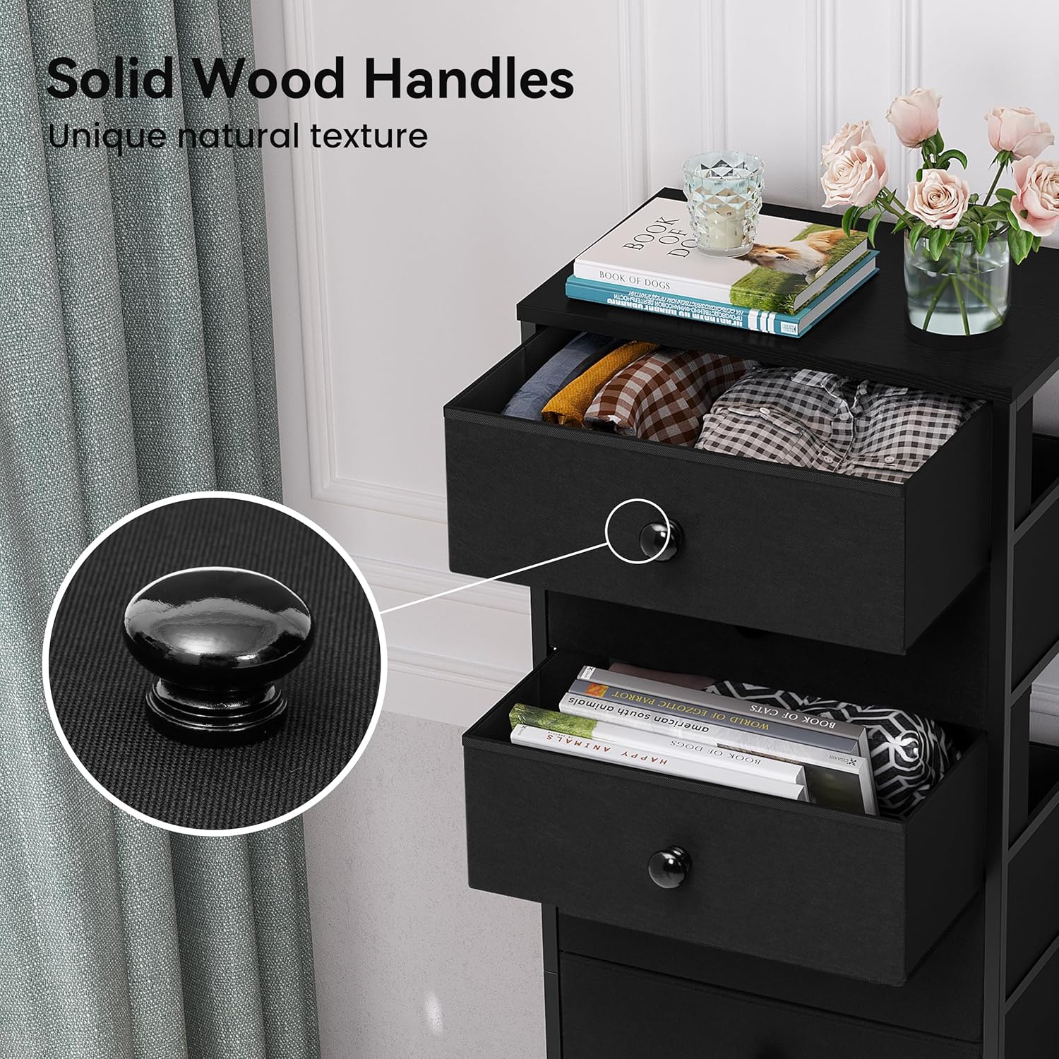 Crestlive Products Tall Dresser, 8-Drawer Fabirc Storage Tower, Chests of Drawers - Vertical Organizer Unit for Bedroom, Hallway, Entryway, Nursery, Closets - Steel Frame, Wood Top & Handles (Black)