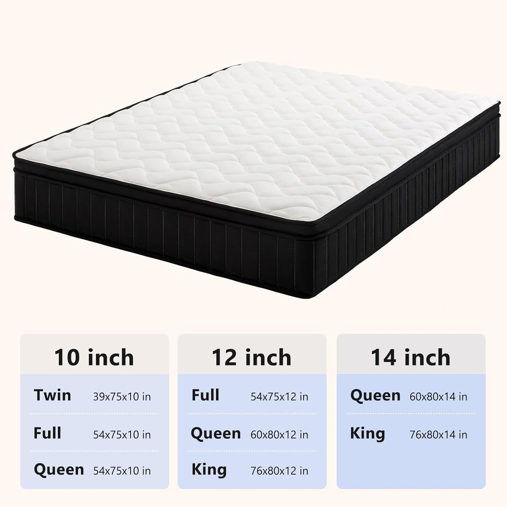 Moccona King 14 Inch Hybrid Mattress with Memory Foam - Mattress in a Box with Individual Pocket Spring - Medium Firm Mattress Sleep Support Pressure Relief CertiPUR-US Certified