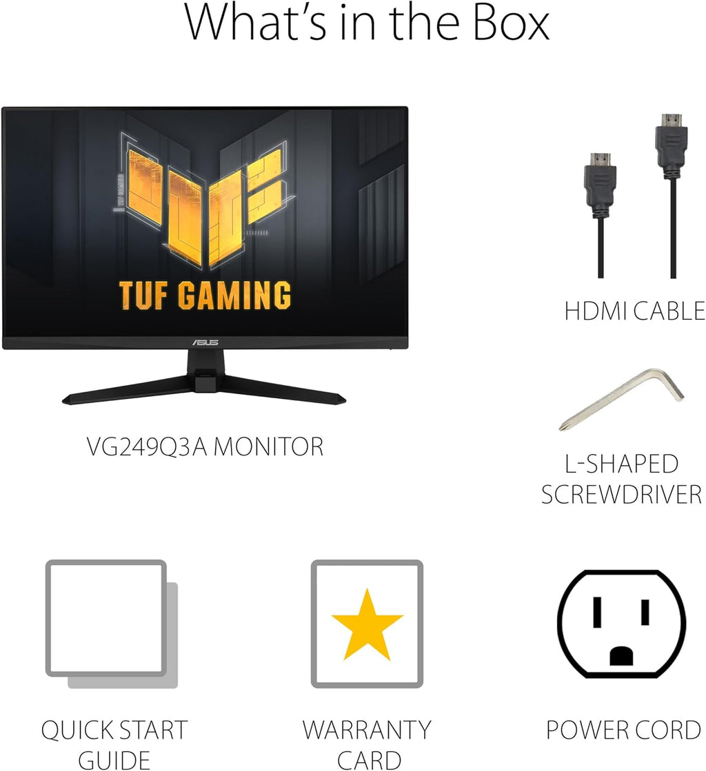 ASUS TUF Gaming 24” (23.8 inch viewable) 1080P Monitor (VG249Q3A) - Full HD, 180Hz, 1ms, Fast IPS, Extreme Low Motion Blur, FreeSync Premium, Speakers, DisplayPort, HDMI, Variable Overdrive, 99% sRGB