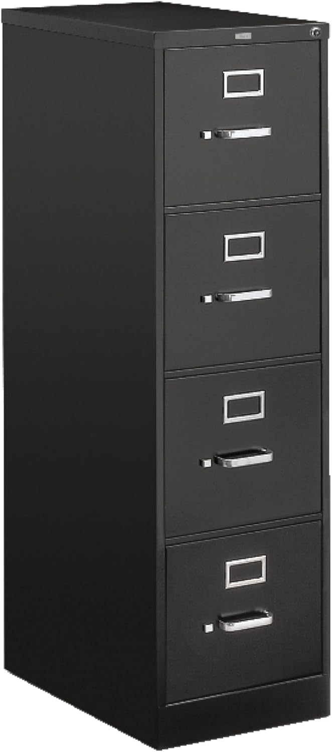 HON 4 Drawer Vertical File Cabinet with Lock, Metal Filing Cabinets with 4-Drawers for Hanging Files and Letter Files, 25" Deep, Black