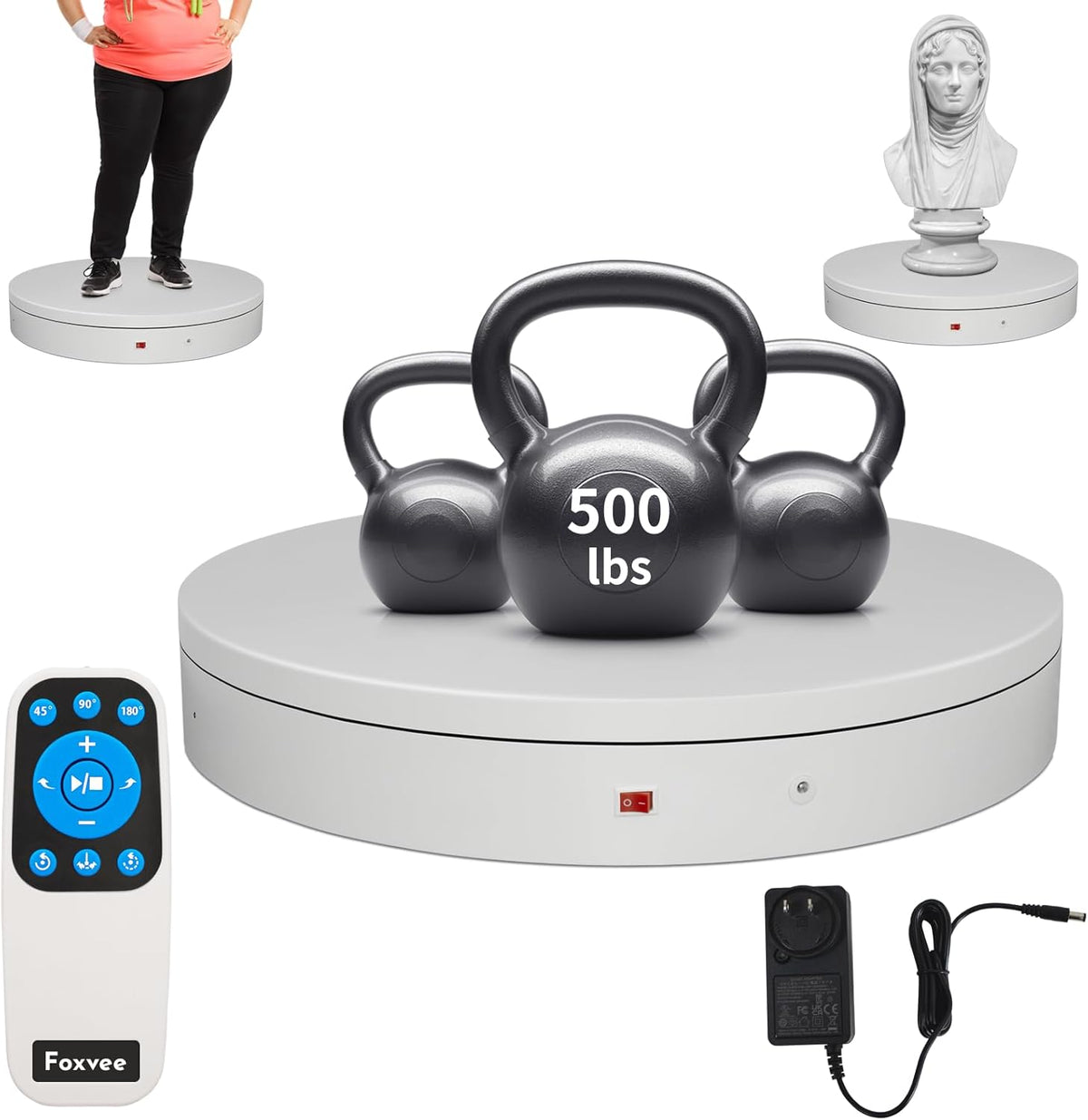 Remote-Controlled Motorized Electric Turntable,Heavy Duty Rotating Display Stand,Speed-Adjustable Rotating Platform,Multi-Mode Photography Turntable for 3D Scan,Photography(19.7in/White)