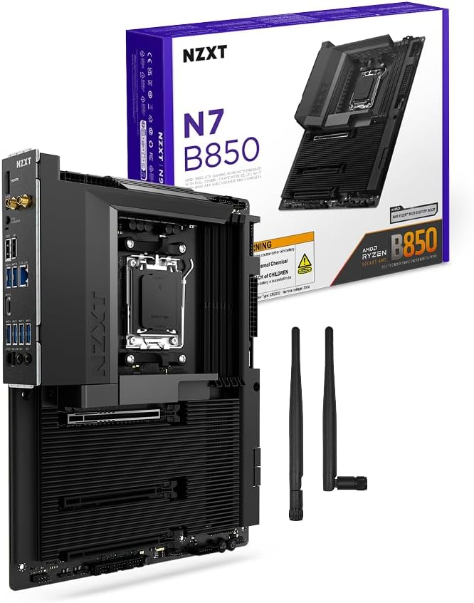 NZXT N7 B850 - AMD B850 AM5 ATX Gaming Motherboard for Ryzen 9000/8000/7000-16+2+1, DDR5, 3X M.2, PCIe 5.0, Wi-Fi 6E, 2.5GbE LAN - M.2 NVME with Quick-Release Latch - Full Cover - Black