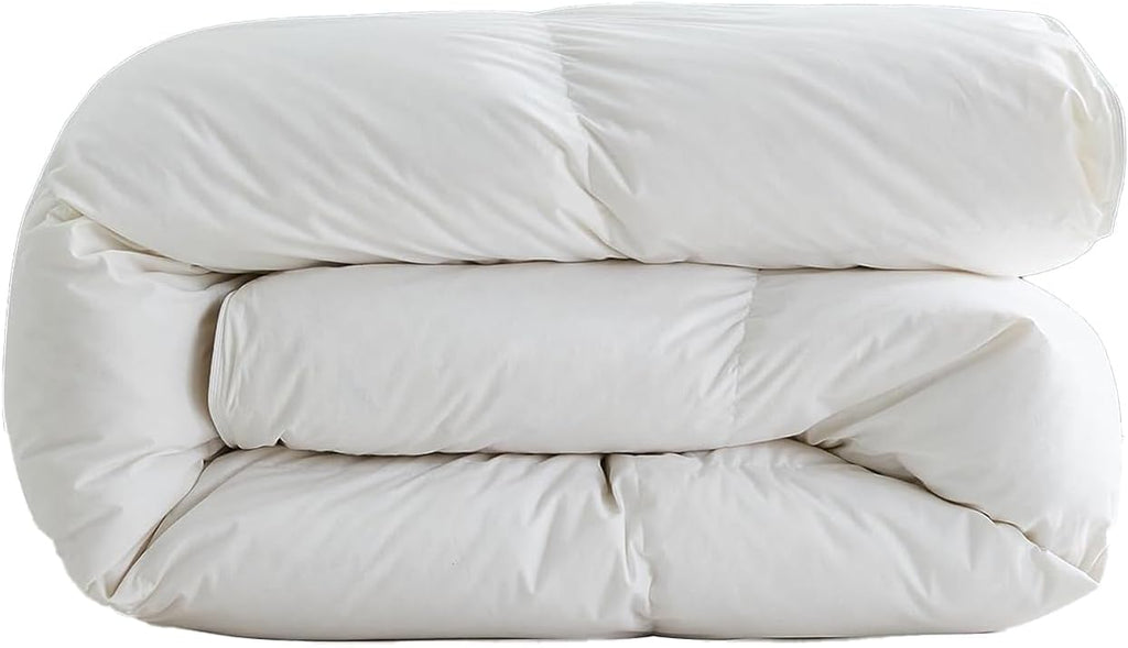 DWR Luxury Feather Down Fiber Comforter King Size, Ultra-Soft Egyptian Cotton-Blend Fabric, High FP Medium Weight for All Season Hotel Style Fluffy Duvet Insert with Ties (106"x90", White)