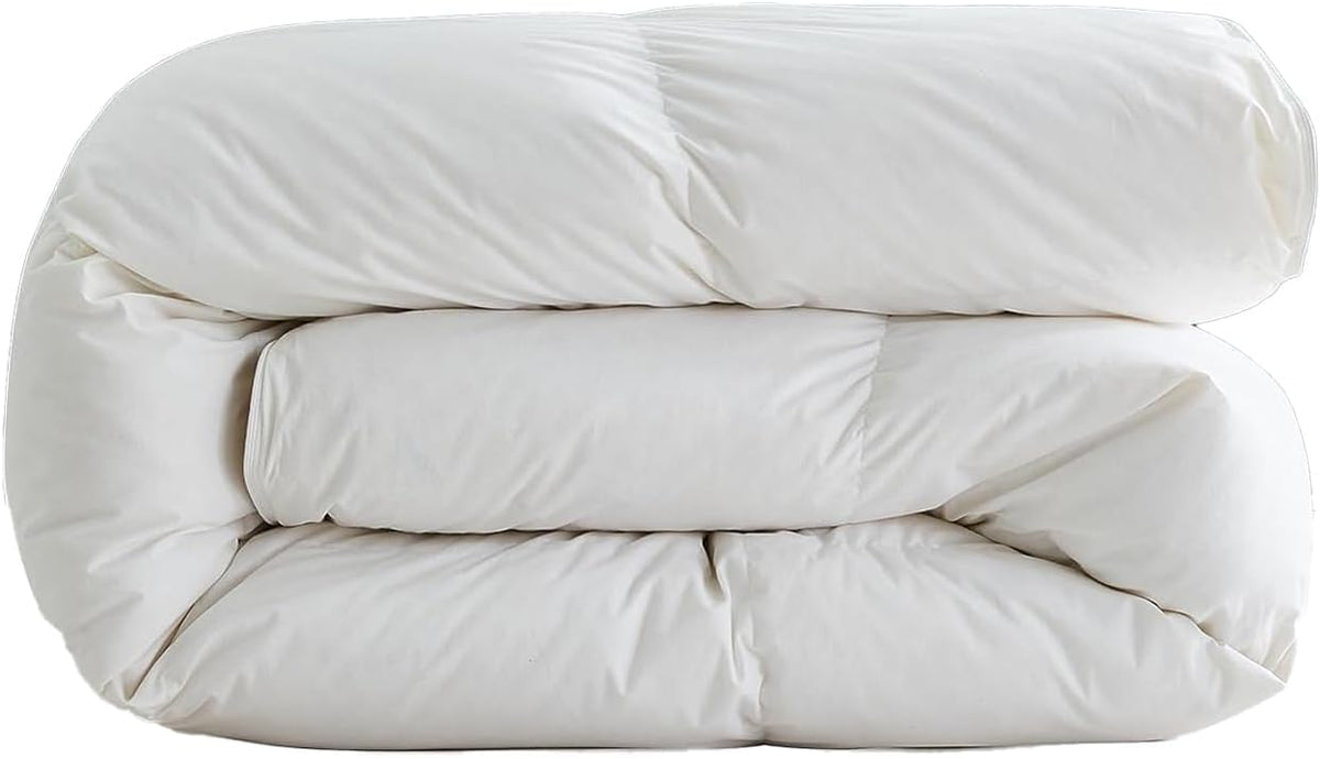 DWR Luxury Feather Down Fiber Comforter King Size, Ultra-Soft Egyptian Cotton-Blend Fabric, High FP Medium Weight for All Season Hotel Style Fluffy Duvet Insert with Ties (106"x90", White)