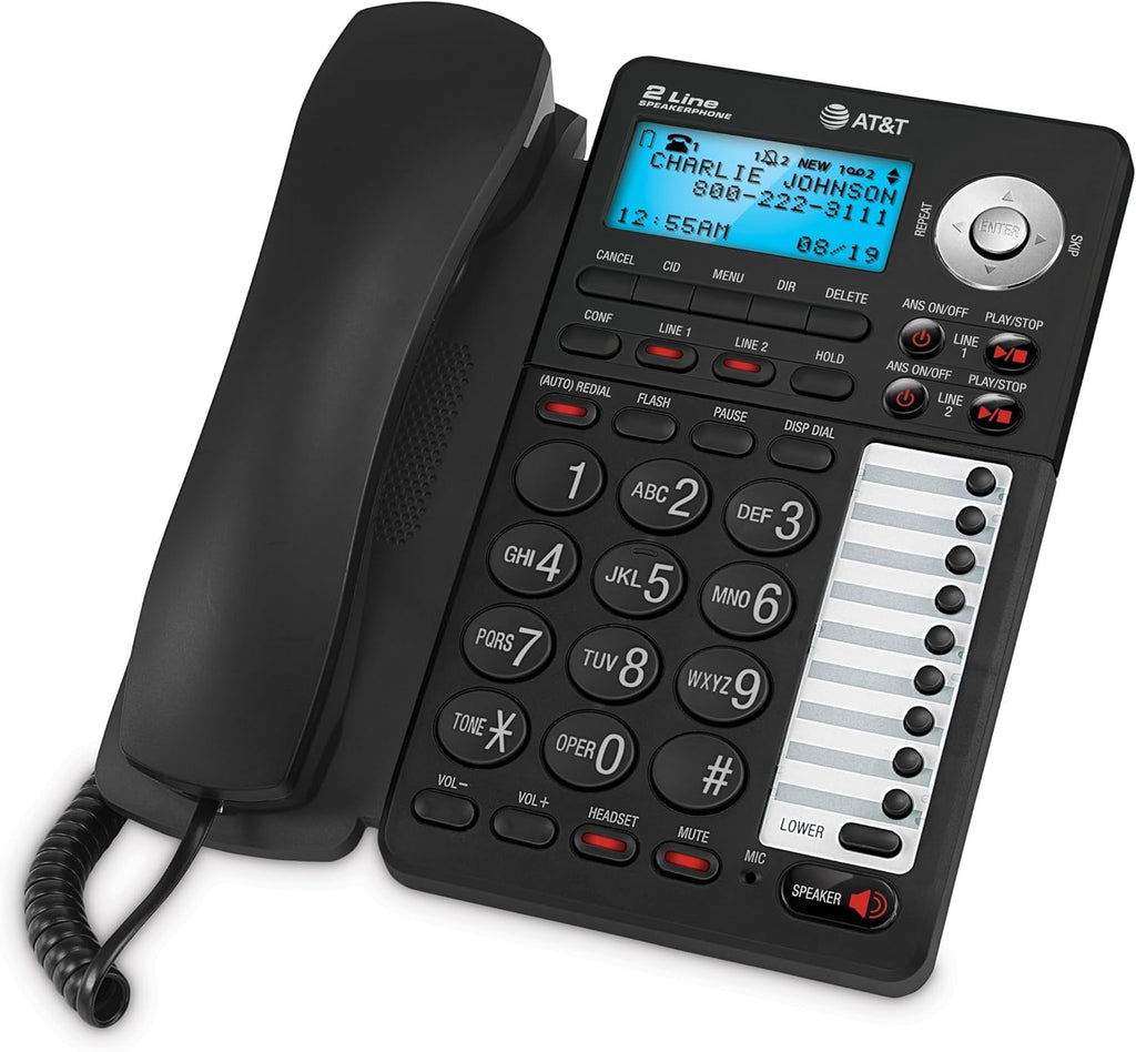 AT&T 2-Line Corded Speakerphone with Caller ID/Call Waiting, 3-Party Conferencing, 18 Number Speed Dial and Auto Line Selection (Speakerphone with Answering System)