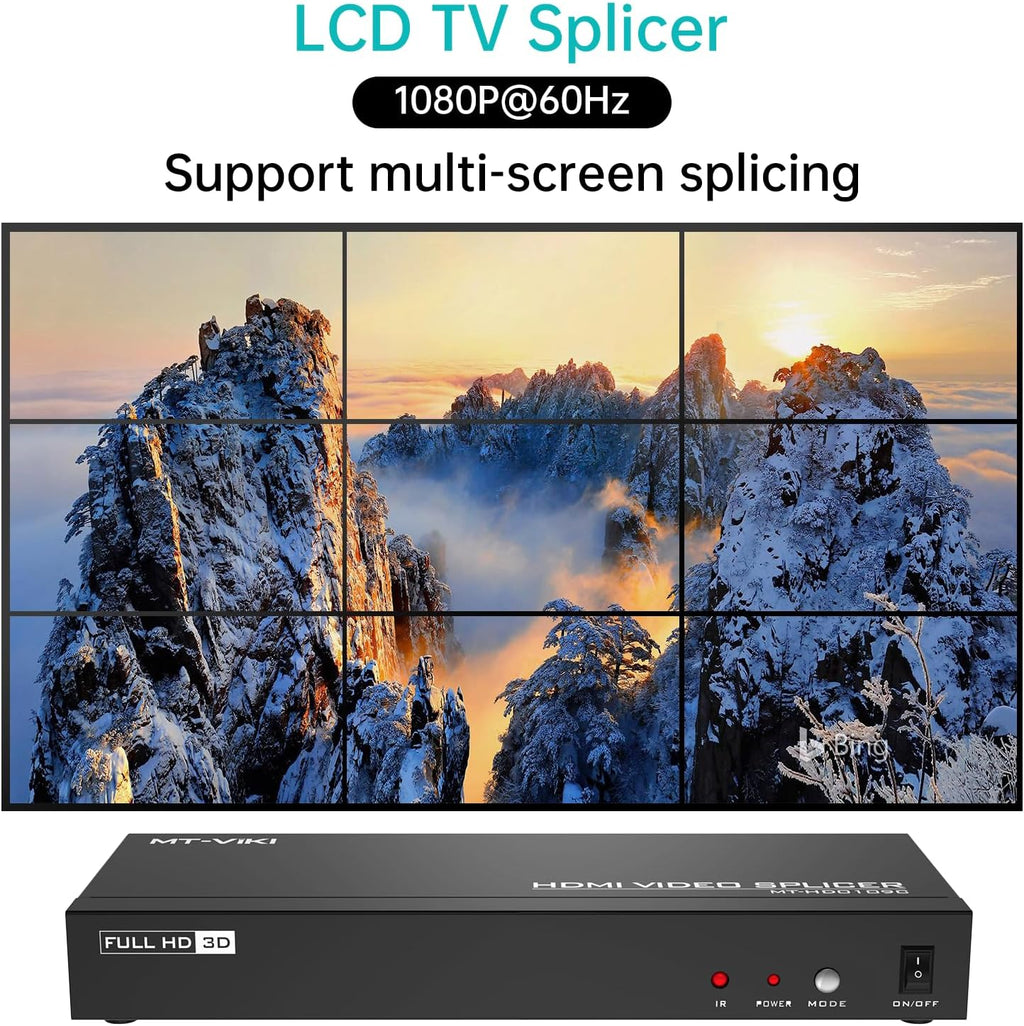MT-VIKI Video Wall Controller 3x3, HDMI Video Wall Support UHD 4K Input & 1080P Output for 9 TV Splicing Display, 9 Channel Video Wall Processor